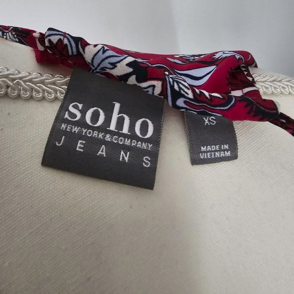 womens SOHO JEANS red NY & COMPANY floral TOP spaghetti straps TRIM size XS - Picture 7 of 7